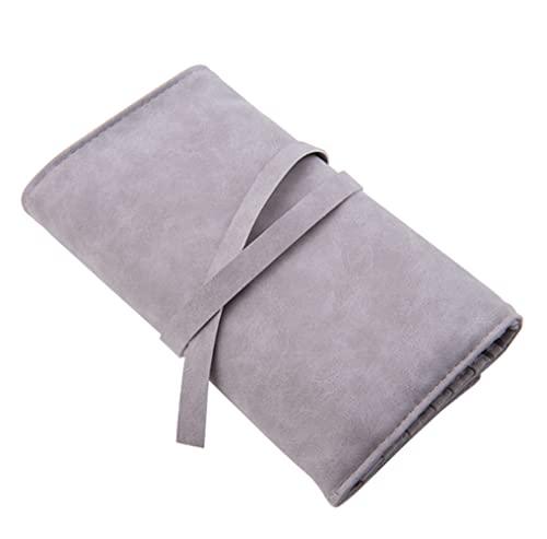VASANA Gray Soft Makeup Brush Rolling Case Mini Cosmetic Brush Organizer Portable Roll Up Brush Holder Pouch Bag for Travel Business Trip 14 Pockets
