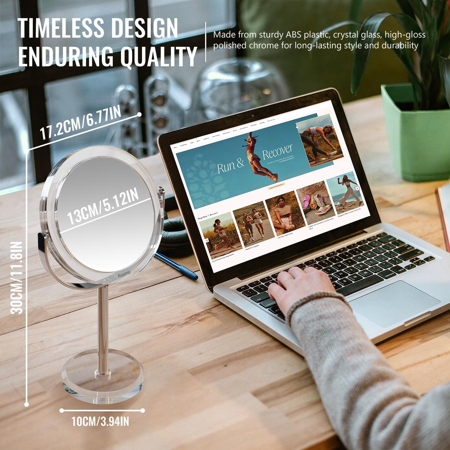 Auxmir Auxmir 1X/ 30X Magnifying Mirror, Makeup Mirror with Tweezer, Double Sided Round Vanity Tabletop Mirror, 360 Rotation Portable for Dressing Table Desk Bathroom Bedroom Travel, Clear