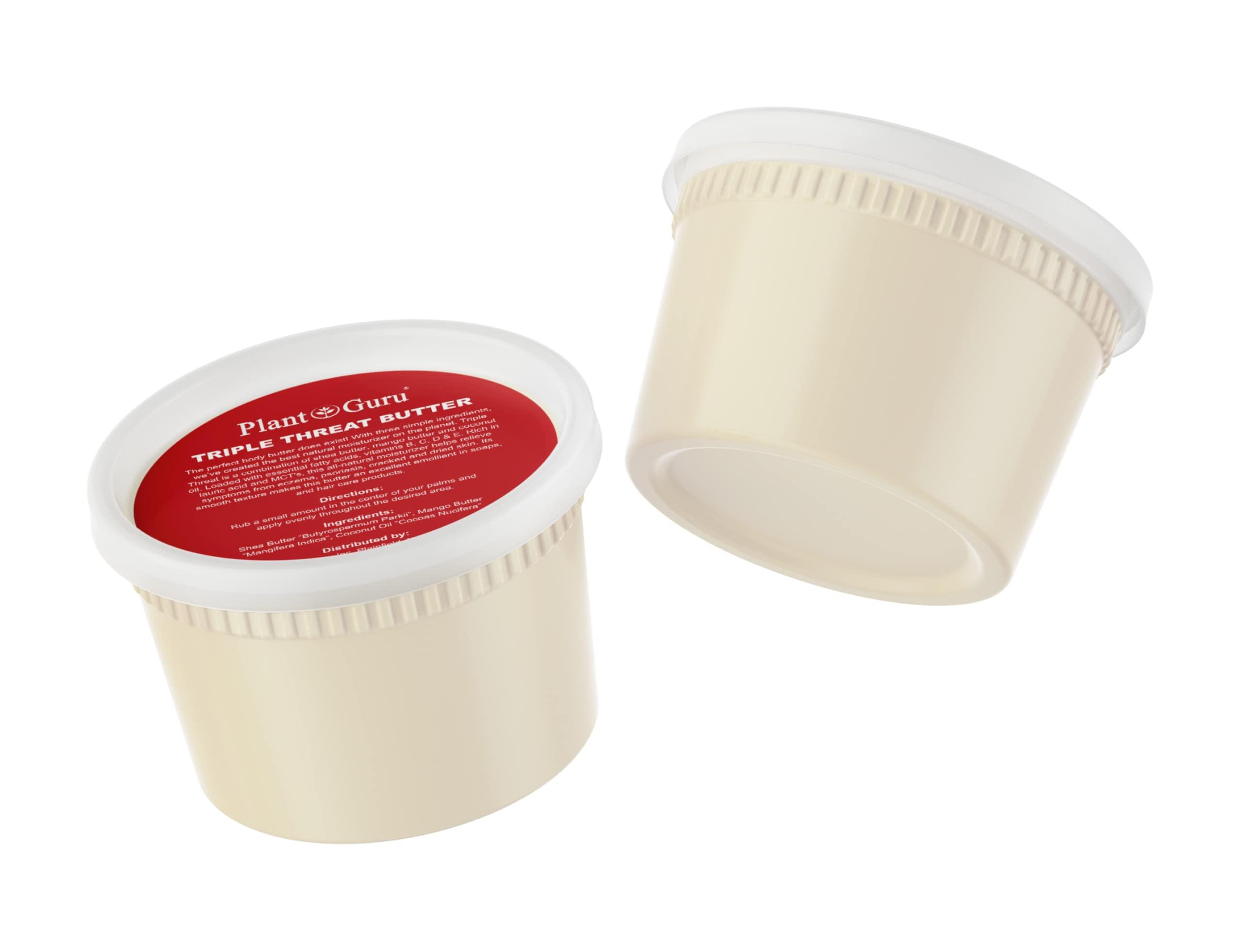 Plant Guru Triple Threat Body Butter 14 oz. - Blend of Shea, Mango & Coconut Oil - 100% Pure Natural Raw Unrefined Moisturizer For Dry Skin, Face And Hair. Great For Lip Balm and Soap Making