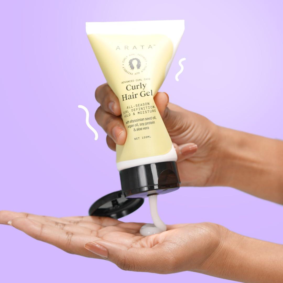 Arata Arata Advanced Curl Care Curly Hair Gel (150 ML) | Abyssinian Seed Oil, Argan Oil, Soy Protein & Aloe Vera | All-Season Curl Definition & Soft, Natural Hold | CG Approved