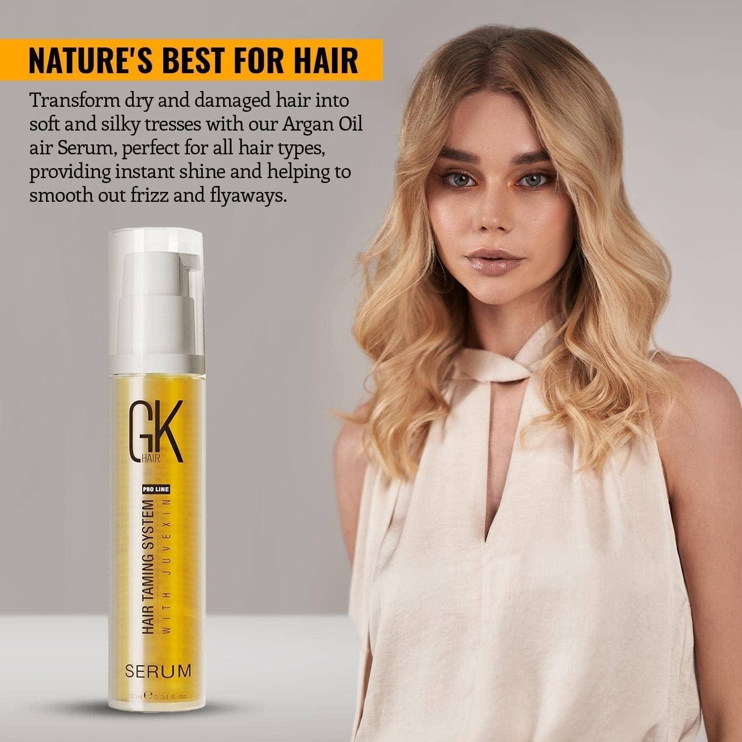 GK HAIR GK HAIR Global Keratin 100% Organic Argan Oil Anti-Frizz Serum (10ml) & pH+ Pre-Treatment Clarifying Shampoo (300ml) Nourishing Formula for Smooth, Healthy Hair