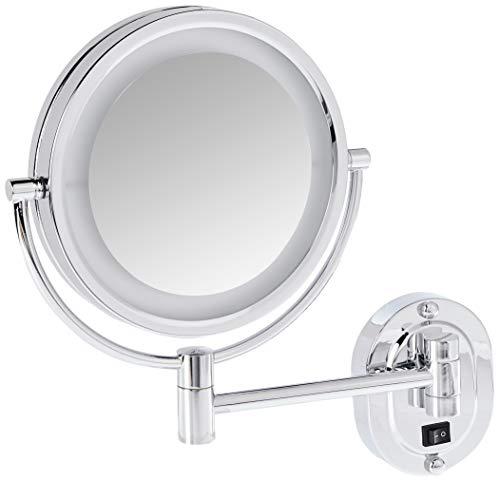 Jerdon Jerdon Two-Sided Lighted Wall-Mounted Makeup Mirror - Makeup Mirror with 5X Magnification & Wall-Mount Arm - 8-Inch Diameter Mirror with Chrome Finish Wall Mount - Model HL165CLD