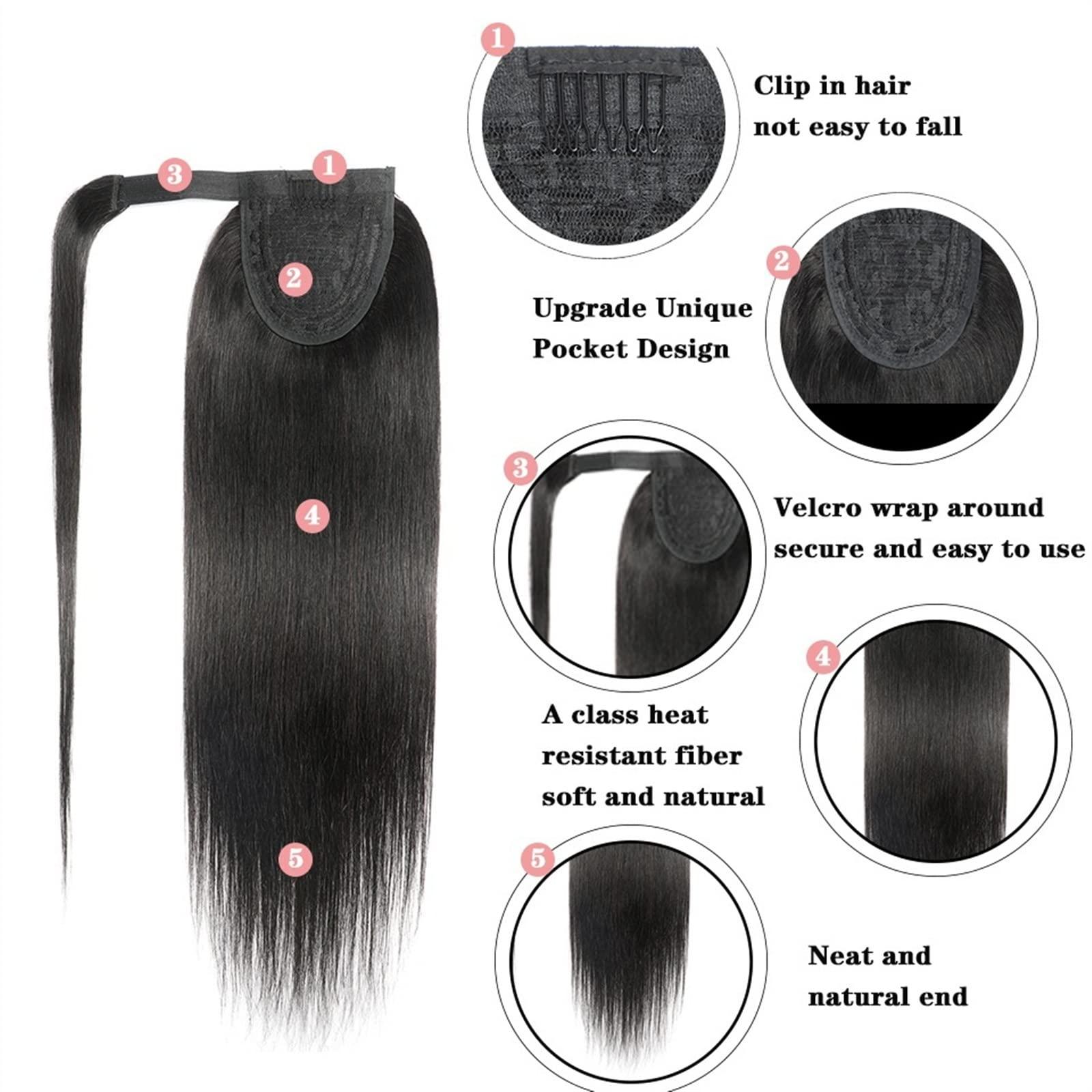 CRAGCO Ponytail Extension 10-30 Inch Human Hair Ponytail Straight Malaysia Wrap Around Clip in Ponytail Hair Extensions Remy Human Hair Ponytail Hair Piece for Women Hairpiece for Women (Color : Wrap Around