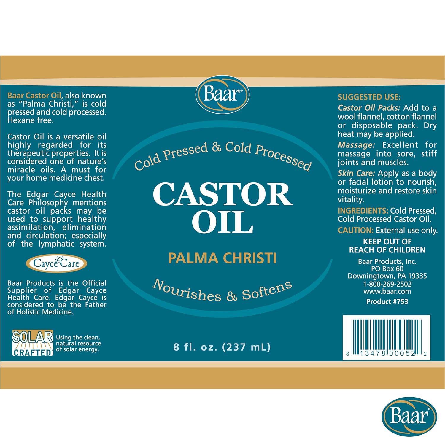 Baar Baar Cold-Pressed, Cold-Processed, Hexane Free Castor Oil, 8 Ounces