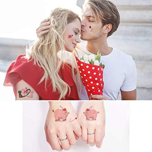 Fanoshon Fanoshon Love Heart Temporary Tattoos for Adults Teens, 10 Sheets Romantic Cartoon Sweet Love Couples Fake Body Tattoo Stickers for Valentine's Day Women Wedding Party Christmas Gift Party Favors