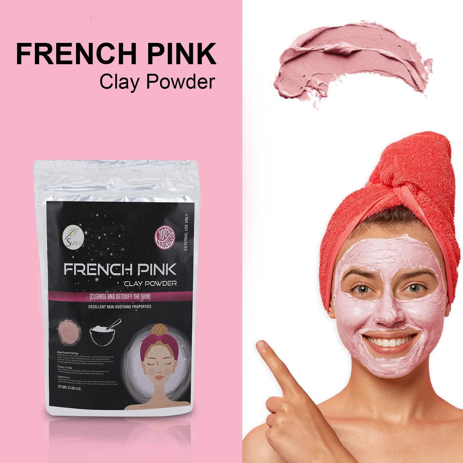 SVATV SVATV French Pink Clay | Montmorillonite Powder | Rose Clay | Hydrating & Rejuvenate Skin care Powder | Natural Face Mask | Used For Soap Making - 227 Gram, Half Pound, 8 Ounce.