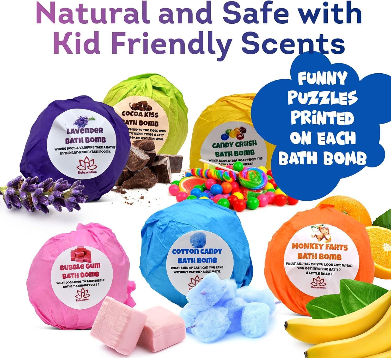 Relaxcation Bath Bombs for Kids Set with Toys Surprise Inside for Kids | Fast Food Toys Surprises Inside - Safe Bath Fizzies for Sensitive Skin and Quality Toys Make Your Kids Happy - Handmade in USA
