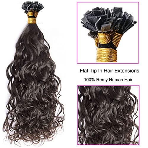 RJ HAIR Brazilian Sassy Loose Wave Flat Tip Hair Extension Human Hair Pre-Bonded Keratin Flat Tip Hair Extensions Natural Black /Brown Color (12inch 100strand, #1 Jet black)