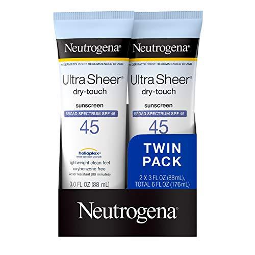 Neutrogena Neutrogena Ultra Sheer Dry-Touch Water Resistant and Non-Greasy Sunscreen Lotion with Broad Spectrum SPF 45, TSA-Compliant travel Size, 3 Fl Oz, Pack of 2, 6 Fl Oz