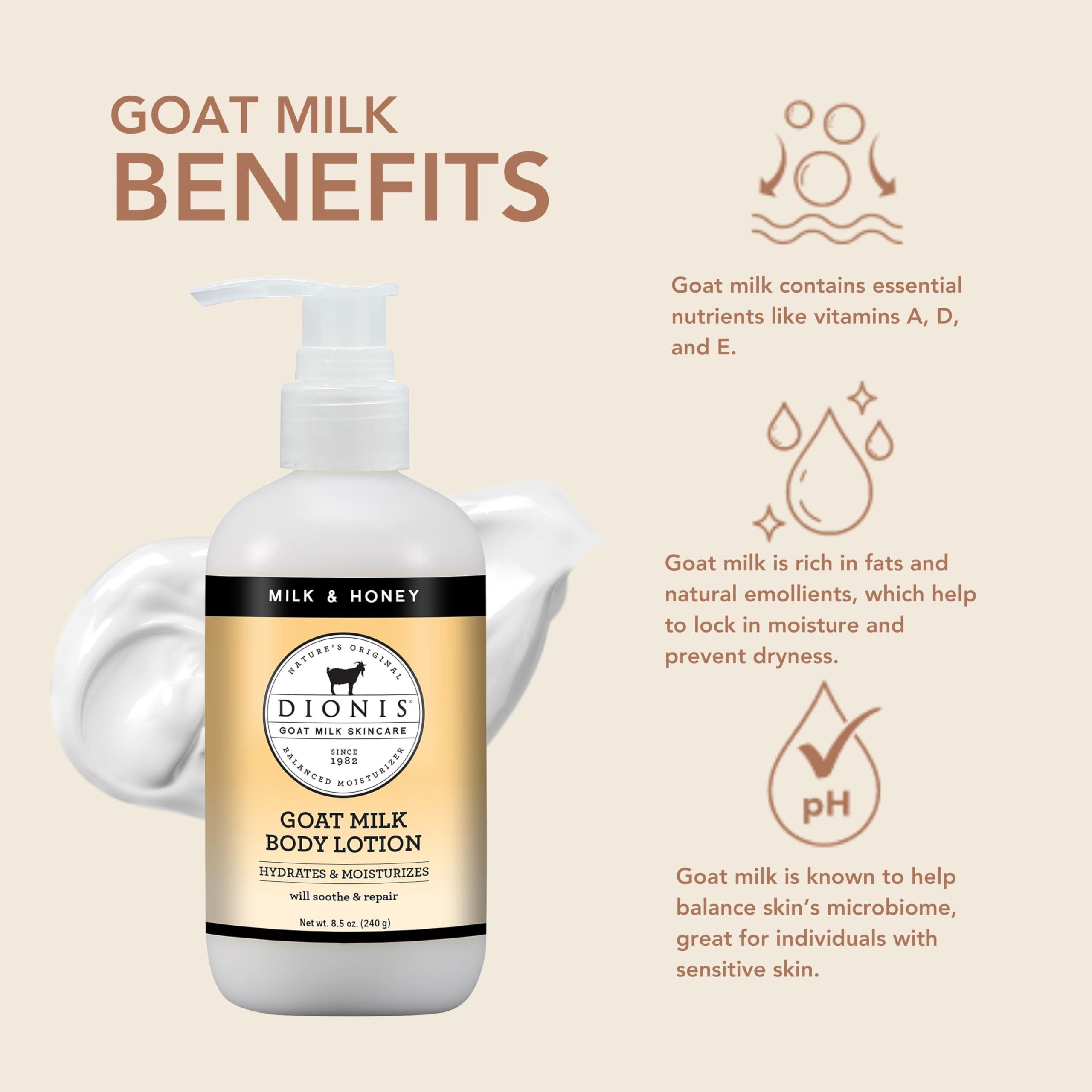 Dionis Dionis Goat Milk Hydrating Skincare Cream, Rich & Creamy Daily Moisturizing Milk & Honey Scented Body Lotion For Dry Skin, Made in the USA, Cruelty-Free & Paraben-Free, 8.5 oz Bottle