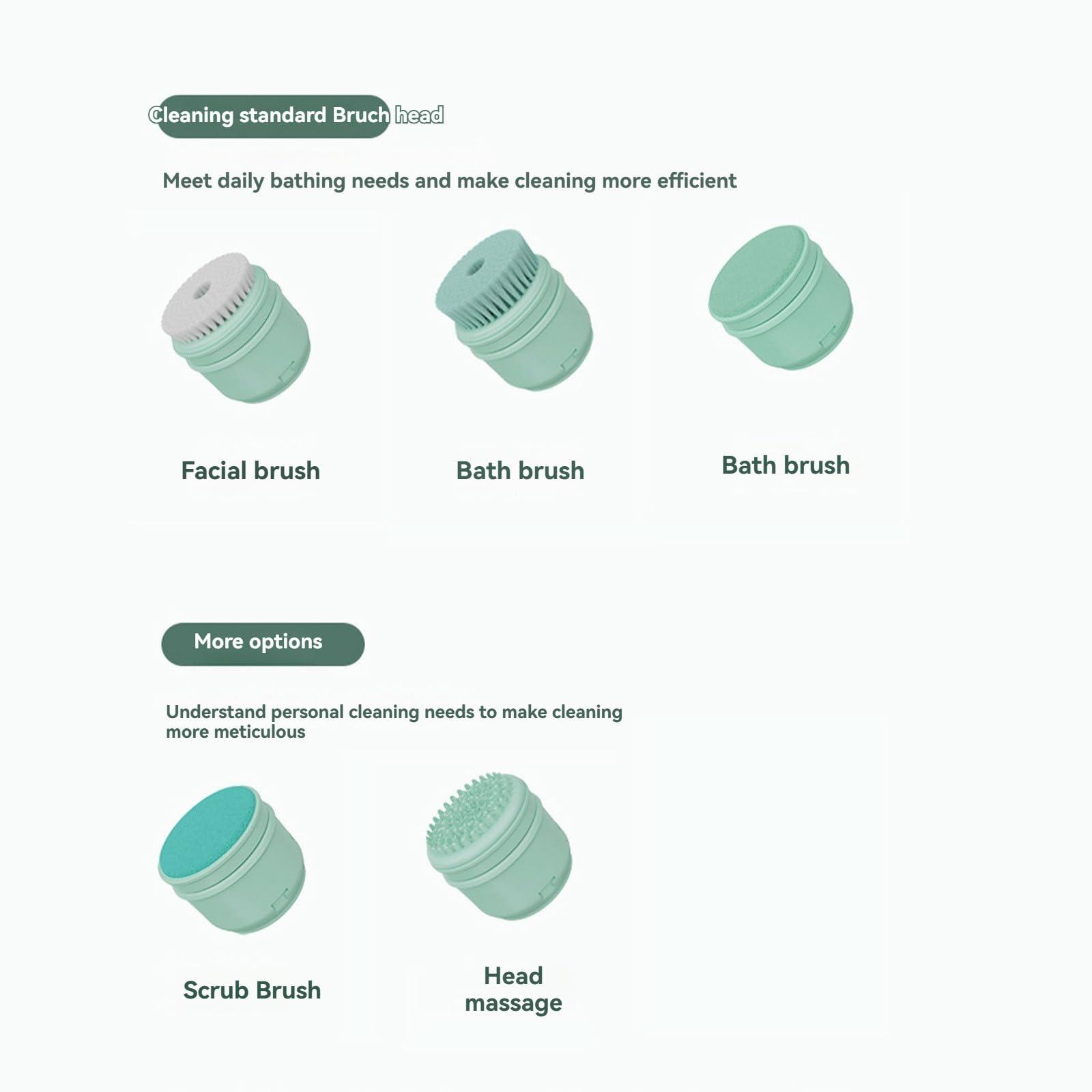 cleaner Dual Handle Bath Brush, Electric Body Brush Back Scrubber for Shower, Auto Spinning Exfoliating Massage Bath Brush Rechargeable, Rotating Body Brushes with 5 Brush Heads, Waterproof (Pink)