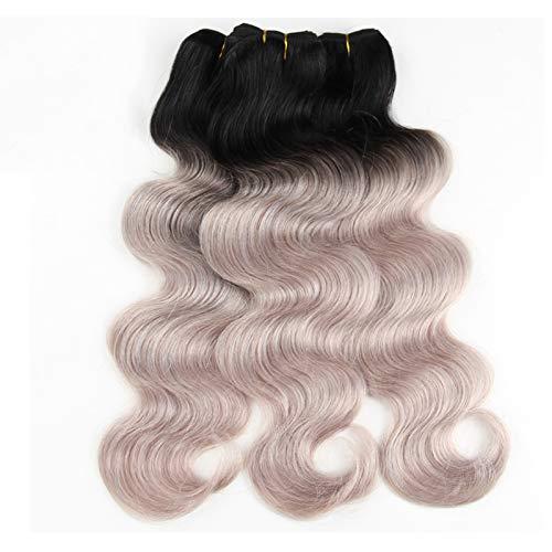 Leying Brazilian Virgin Hair Long Curly Hair Ombre Pink with Black Roots Body Wave Hair for Women (16 inch)