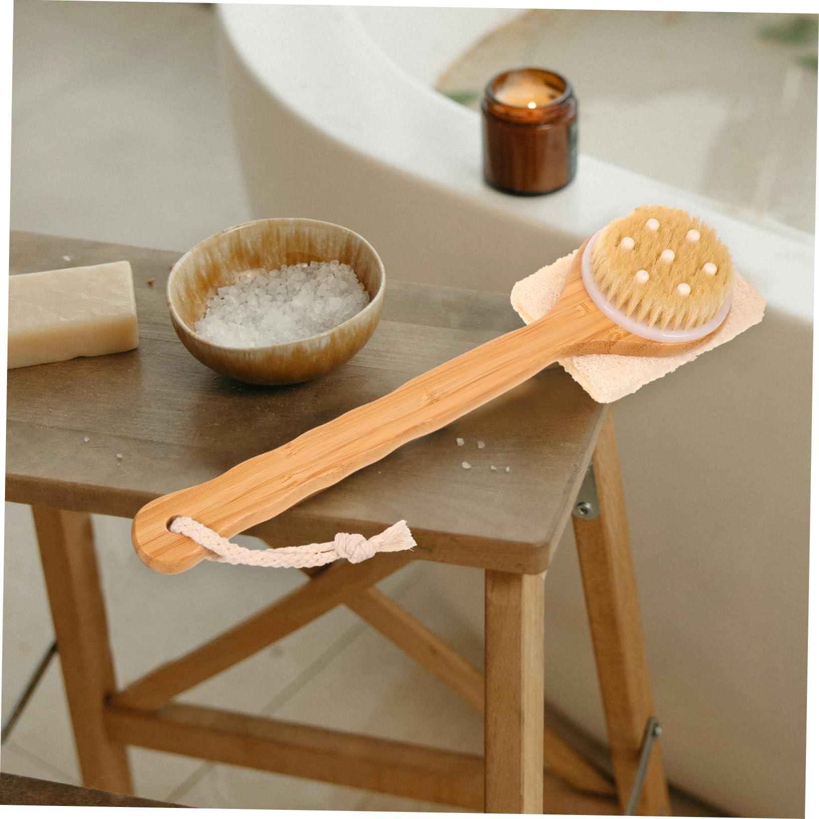 COLLBATH COLLBATH Natural Loofah Bath Brush with Long Handle Double Sided Exfoliating Skin Scrubber for Bead Loofah Sponge for Body and Foot Cleaning
