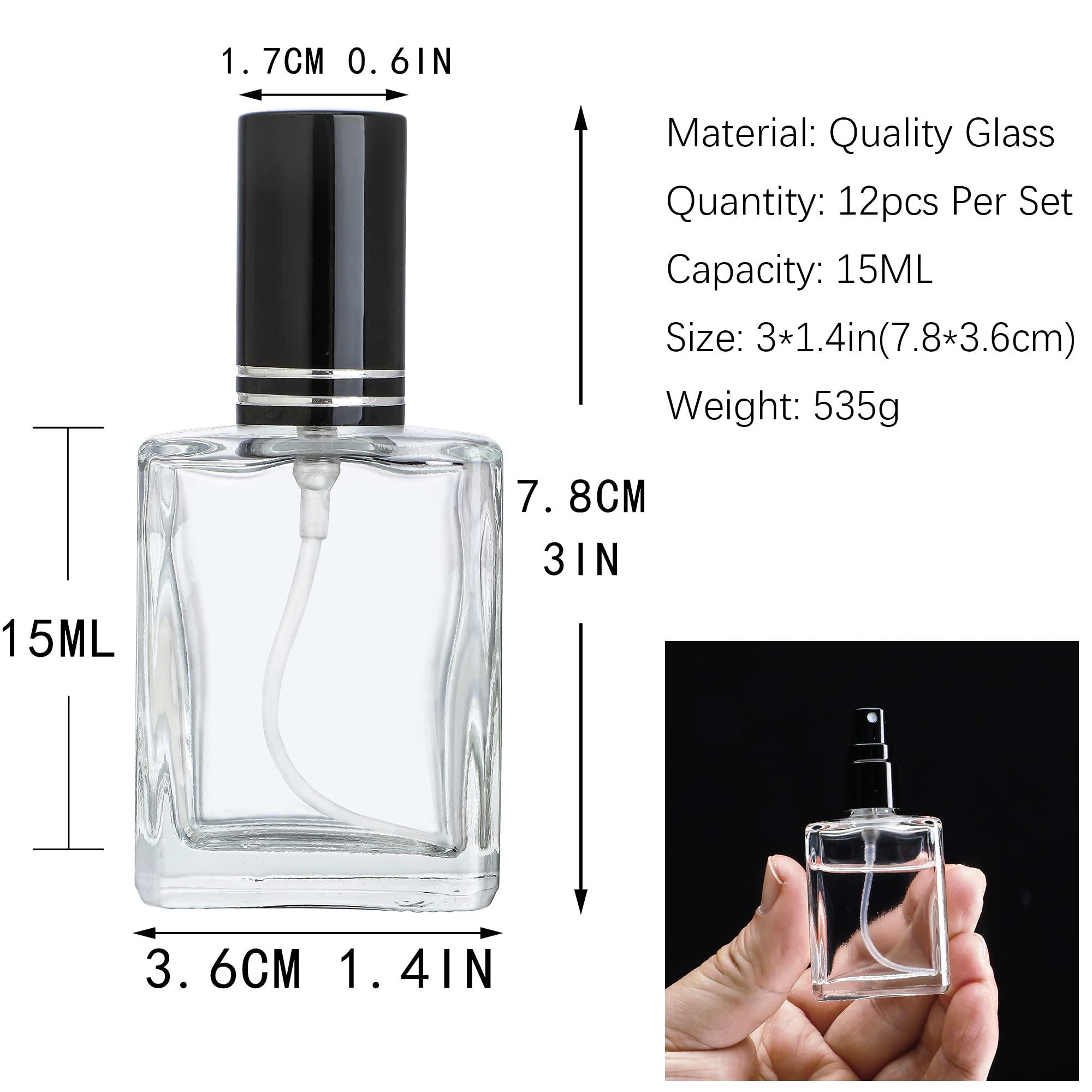YU FENG YU FENG 12pcs Clear Refillable Perfume Bottle 15ml Portable Square Empty Glass Perfume Atomizer Bottle For Travel