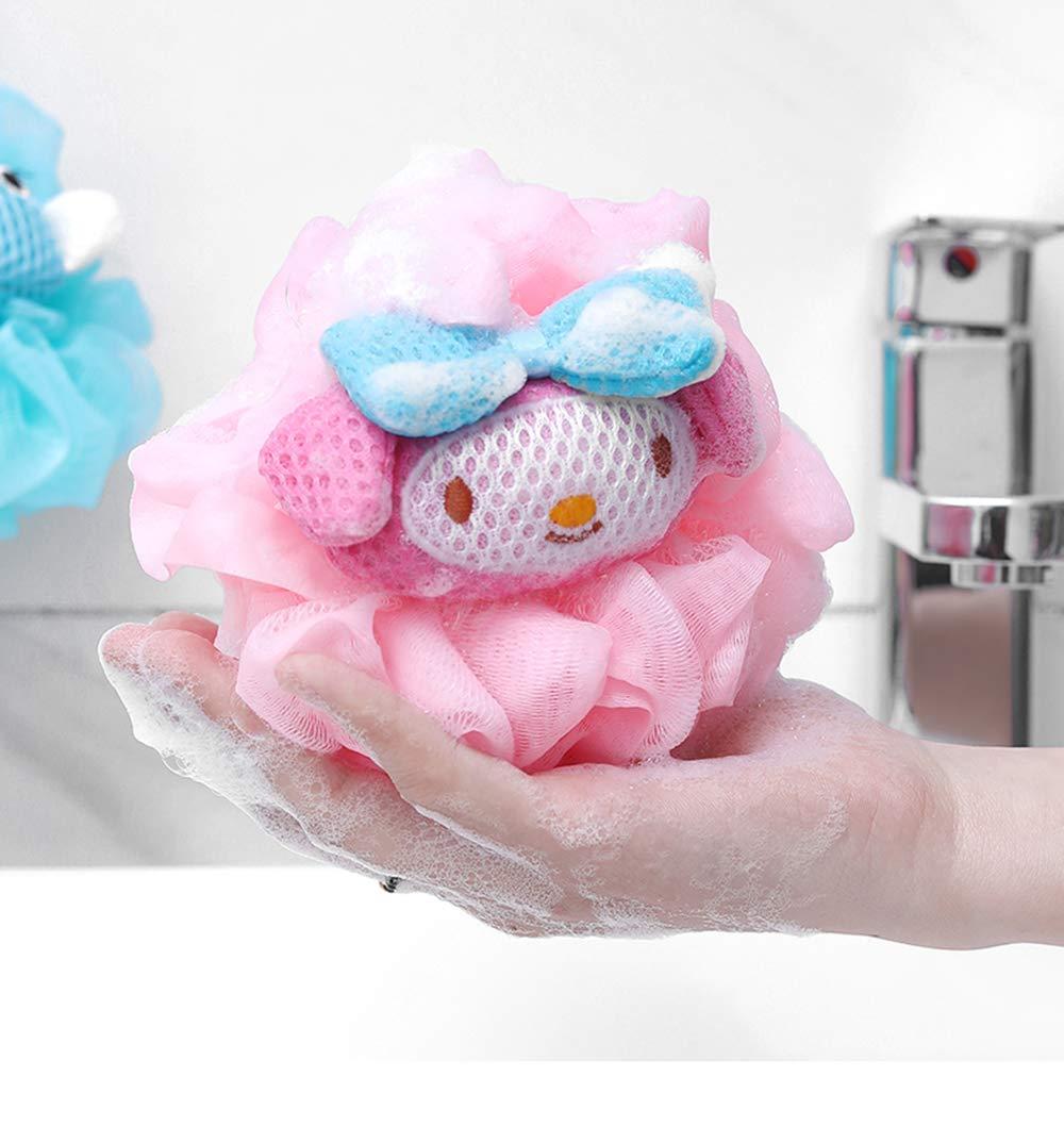 BLUE MONGQI 2 Pack Anime Bath Shower Loofah Sponges Pink Exfoliating Loofah Cute Body Loofah Sponge Womens Cute Shower Loofah Cute Cleaning Sponges Pop Anime Cat Rabbit Cartoon Cleaning Sponges with Hooks Kit