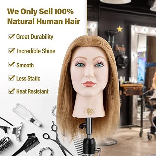 Female Mannequin Head with 100 Human Hair Hairdresser Manikin Head Cosmetology Doll Head for Hair Styling and Practice 16 Lydia