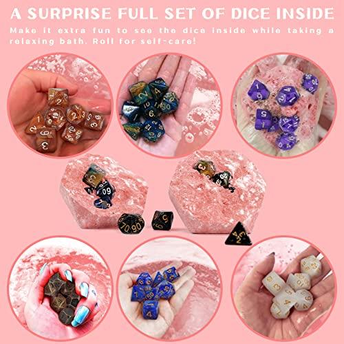 VIIPHA Huge D20 Bath Bombs with Full Surprise Set of Polyhedral Dice Inside, D&D Inspired Dragon Blood Bath Bomb 11oz with Gift Box - Perfect for Dungeon Master, Player and Tabletop RPG Nerd