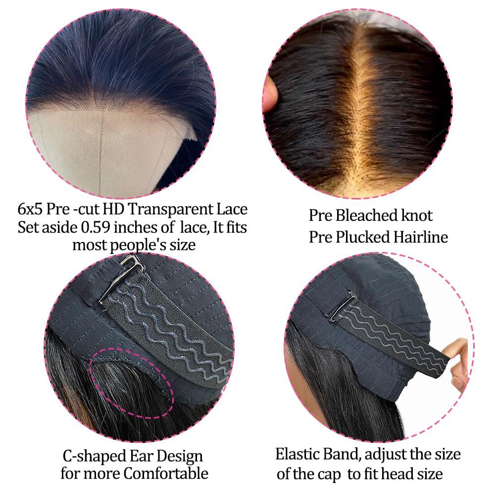 lvmazon 32 Inch Wear and Go Glueless Wigs Human Hair Pre Cut Easy Install for Beginners 200% Density Long Body Wave Wig 6x5 HD Lace Closure Human Hair Wigs for Black Women Pre Plucked Ready to Wear Wig