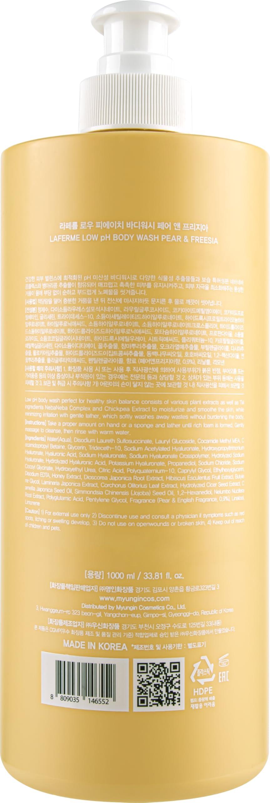 laferme laferme Low pH balanced Gentle Korean Body Wash with Natural & Organic Ingredients, Hypoallergenic for Sensitive Skin, Moisturizing & Hydrating for Dry Skin, For Women & Men, 33 Fl Oz, Pear & Freesia