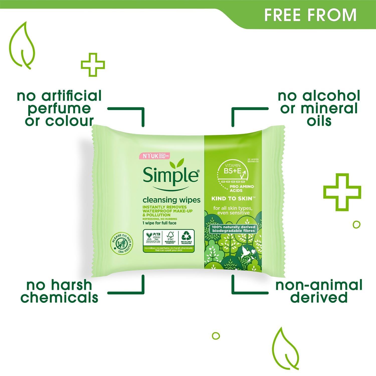 Simple Simple Kind To Skin 25 Cleansing Facial Wipes (3 pack)