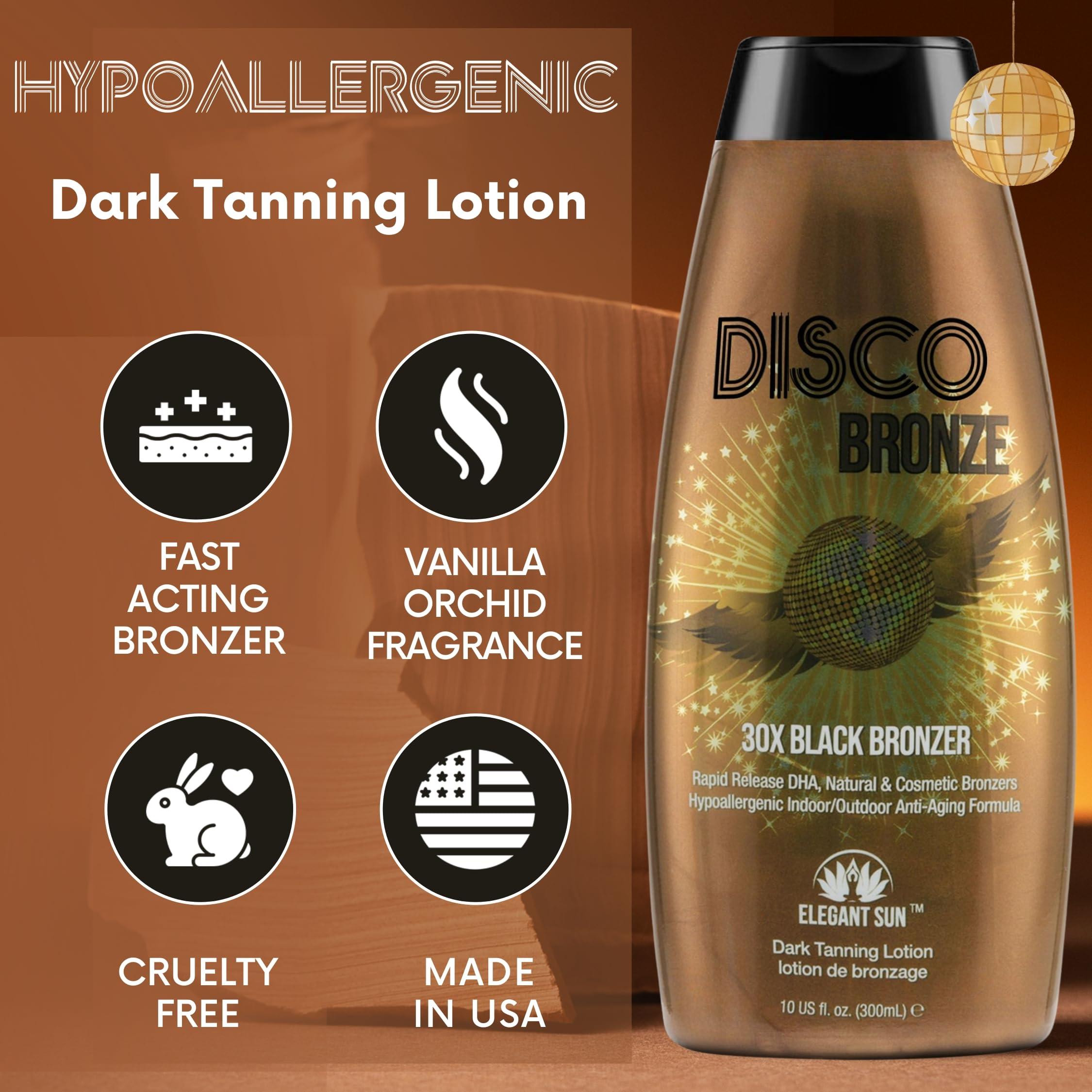 Elegant Sun Disco Bronze Tanning Bed Lotion with Self Tanner 30X DHA, Indoor Tanning Lotion Accelerator for Tanning Beds, Hypoallergenic Outdoor Bronzing Tanning Lotion to Get Dark Fast