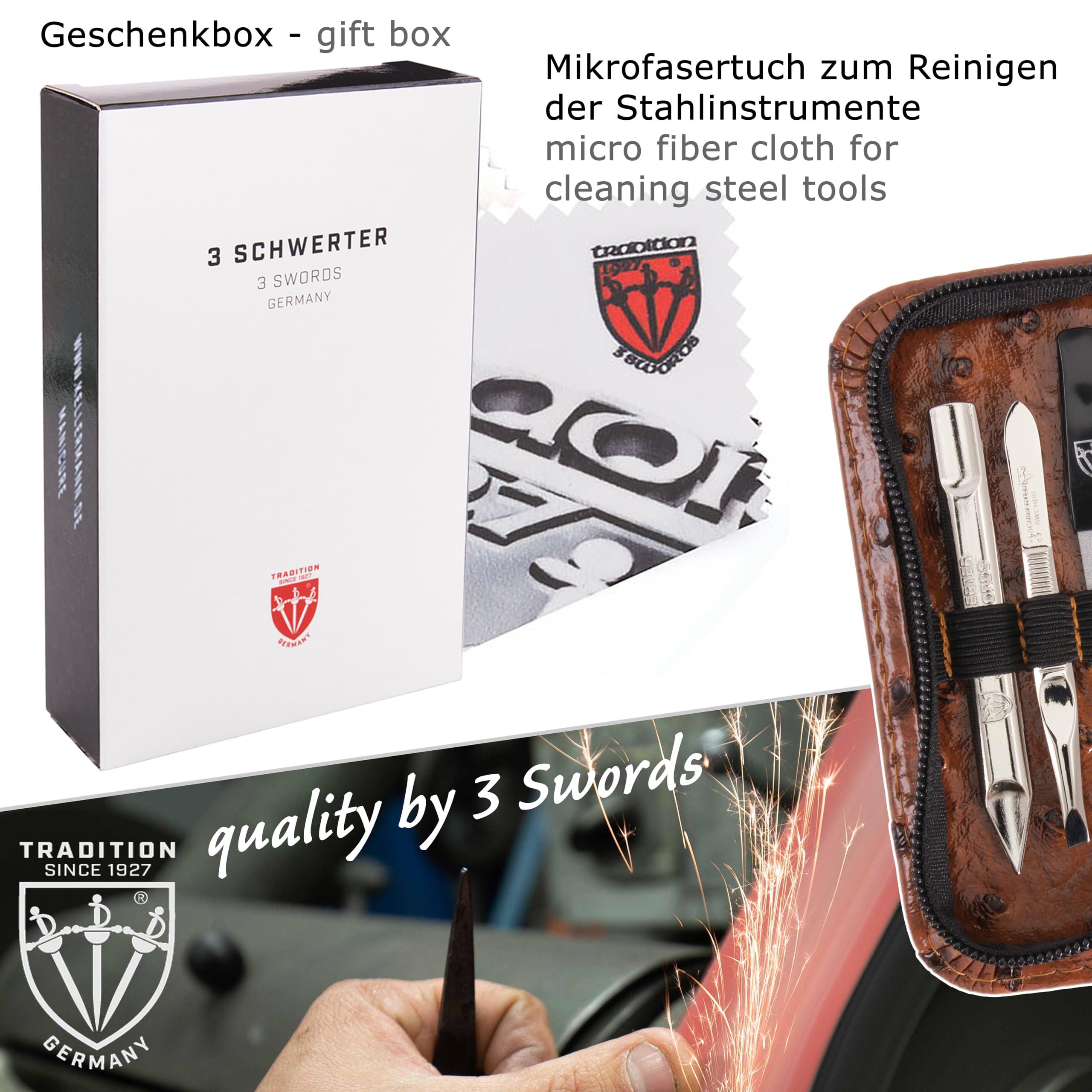3 Swords Germany 3 Swords Germany - brand quality 5 piece manicure pedicure grooming kit set with synthetic leather case ostrich cognac - Made in Germany