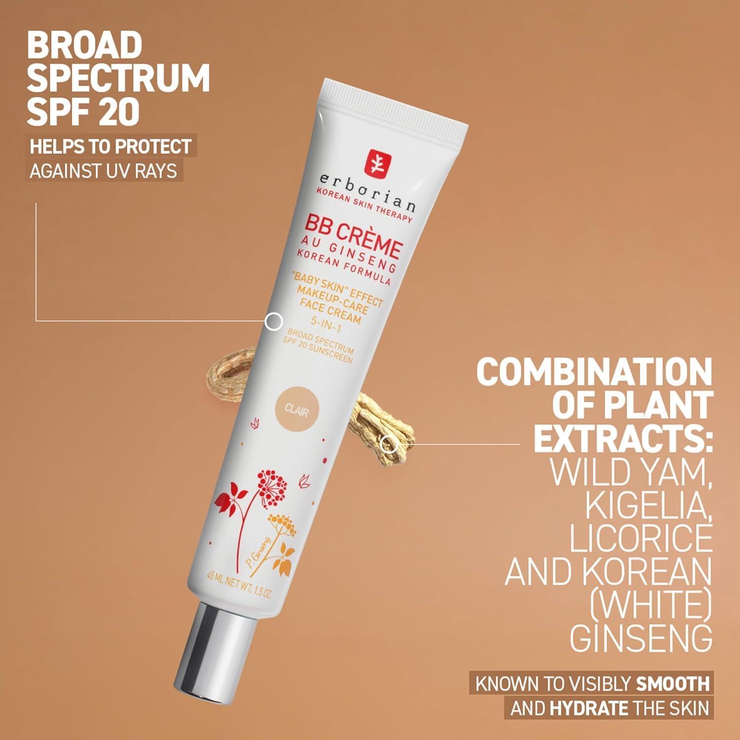 Erborian Erborian BB Cream with Ginseng, Tan (Dore) - Lightweight Buildable Coverage with SPF & Ultra-Soft Matte Finish Minimizes Pores & Imperfections - Korean Face Skincare - 1.5 Oz