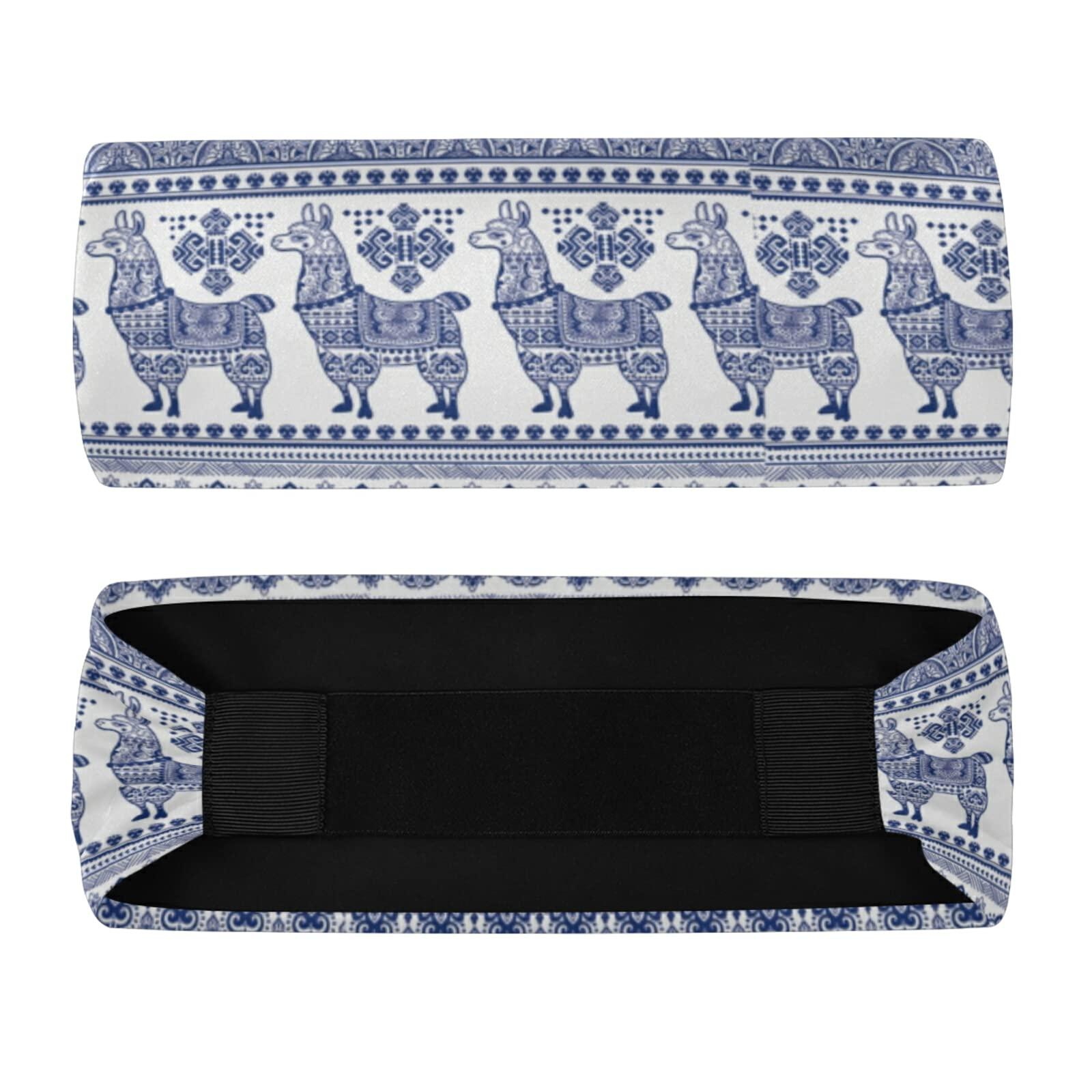 Poeticcity Blue Alpaca Llama Animal with Ethnic Tribal Ornaments Women's Headband, Stretchy Sweatband Breathable Head Wraps Sweat Wicking Elastic Hair Bands Head Scarf for Sports Yoga