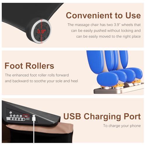 FDW FDW Shiatsu Massage Chairs Full Body and Recliner Zero Gravity Massage Chair Electric with Built-in Heart Foot Roller Air Massage Easy to Move for Home Office,Black