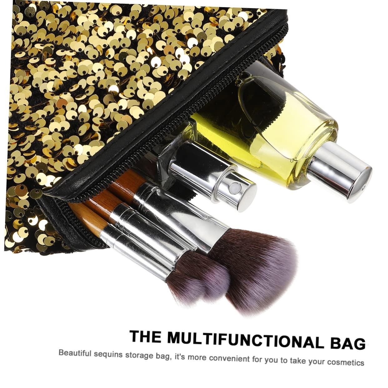 PLAFOPE PLAFOPE 1Pc Sequin Cosmetic Bag for Women Portable Travel Toiletry Makeup Organizer Capacity Square Storage Pouch Random Zipper Style