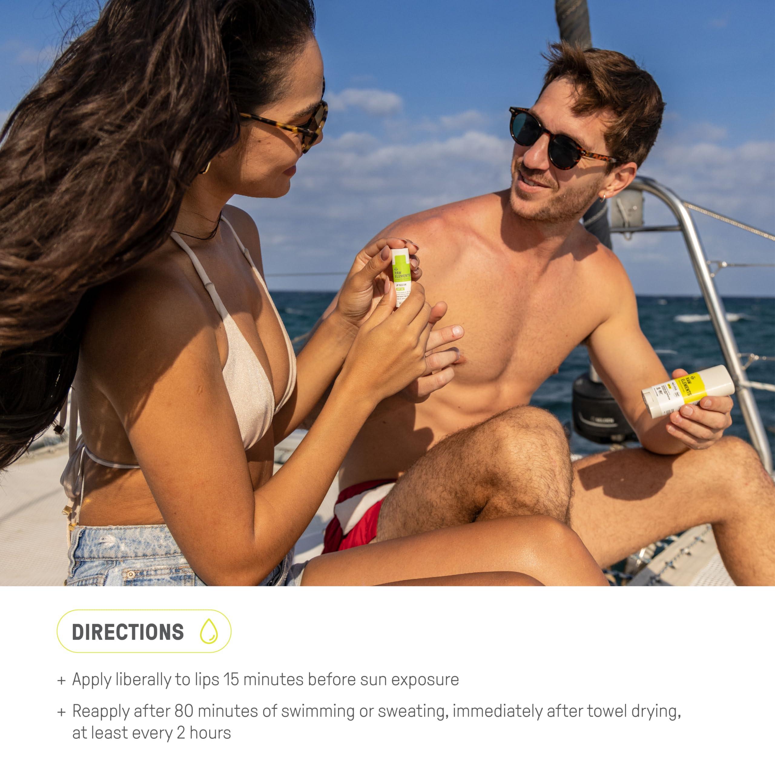 RAW ELEMENTS Raw Elements Organic Outdoor Sunscreen Lip Balm Rescue - SPF 30, UVA-UVB Protection, Reef-Safe, Non-Nano Zinc, Water Resistant, 0.15 oz (Pack of 1)