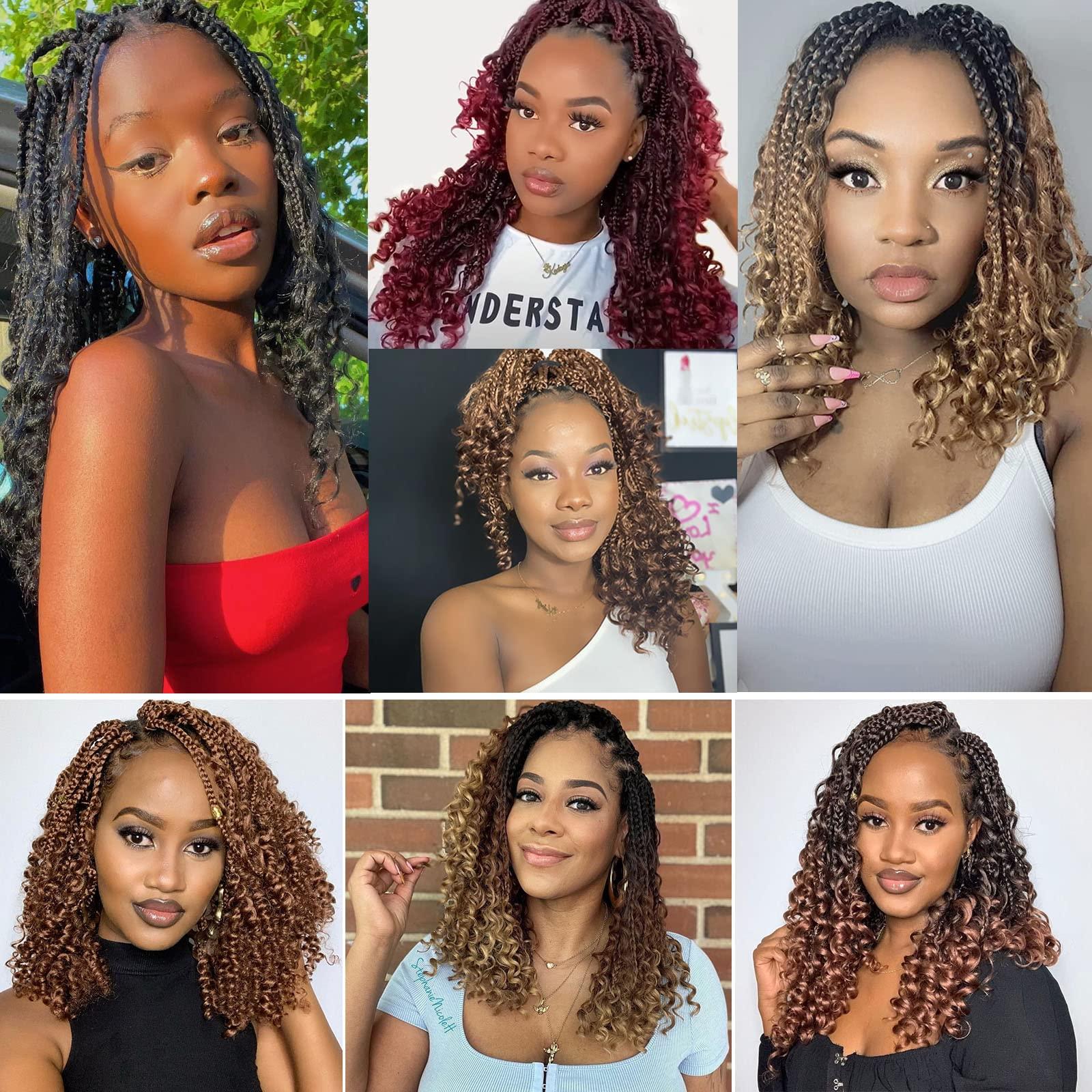 Dorsanee Boho Box Braids Crochet Hair for Women 10 Inch 7packs Goddess Box Braids with Curly Ends 3X Short Bob Crochet Braids for Kids Brown Synthetic Bohemian Braiding Hair Extensions (30#)