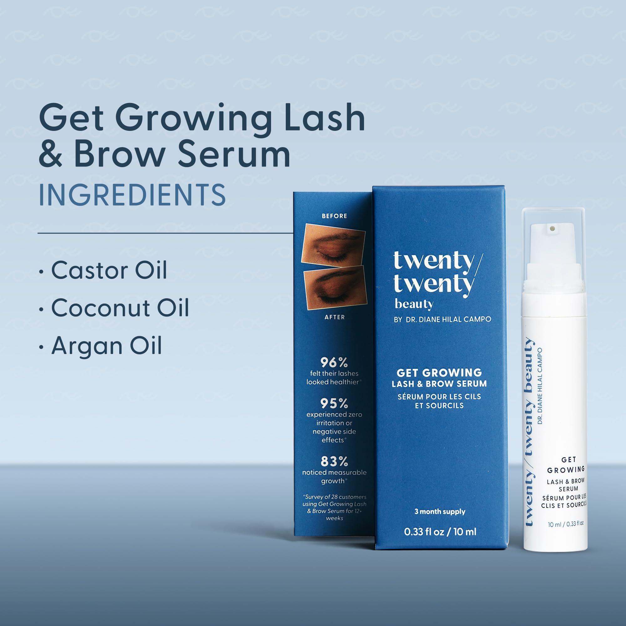 twenty/twenty beauty Get Growing Lash & Brow Serum  Thicker, Fuller Looking Lashes & Brows - Vegan & Safe for Sensitive Eyes - Ophthalmologist Developed - Cruelty-Free, Clean Ingredients