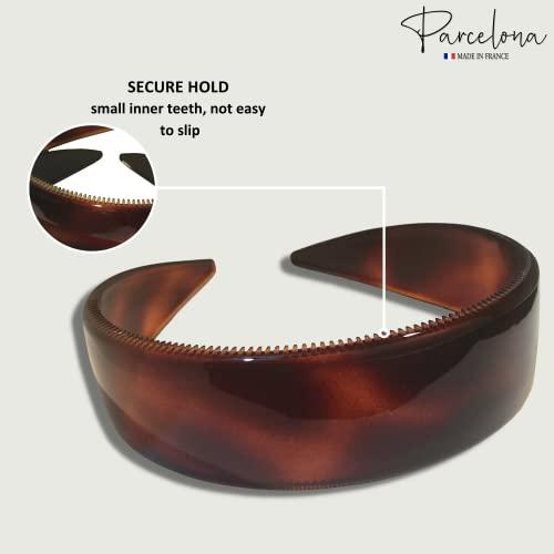 Parcelona Parcelona French (Set of 2) Wide 1 Inch Tortoise Shell Brown and Black Hair Headbands with Inner Teeth Nibs