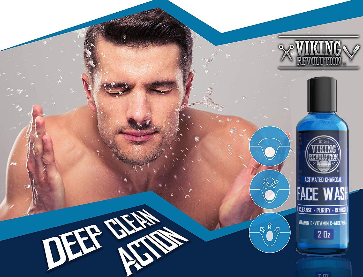 Viking Revolution Viking Revolution Charcoal Face Wash for Men- Scrub Away Dirt and Toxins, Skin Cleaning Agent - Cleanse, Purify and Refresh - Daily Charcoal Facial Cleanser - 8 Fl Oz plus a 2 Fl Oz, 2 Piece Set