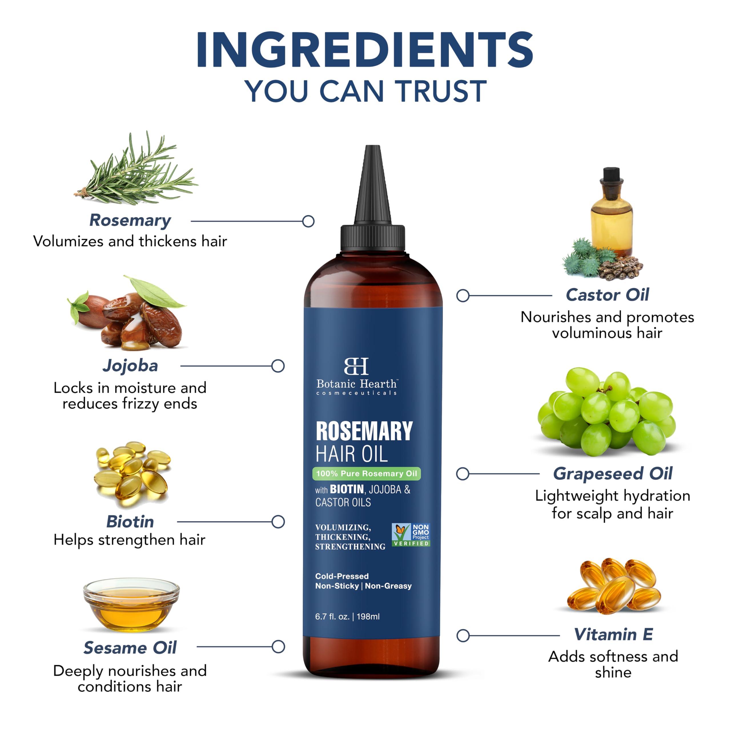 Botanic Hearth Botanic Hearth 100% Pure Rosemary Oil For Hair Growth (6.7 fl oz) Infused With Biotin, Jojoba & castor Oil | Hair strengthening Treatment | Nourishing & Volumizing | Non GMO Verified