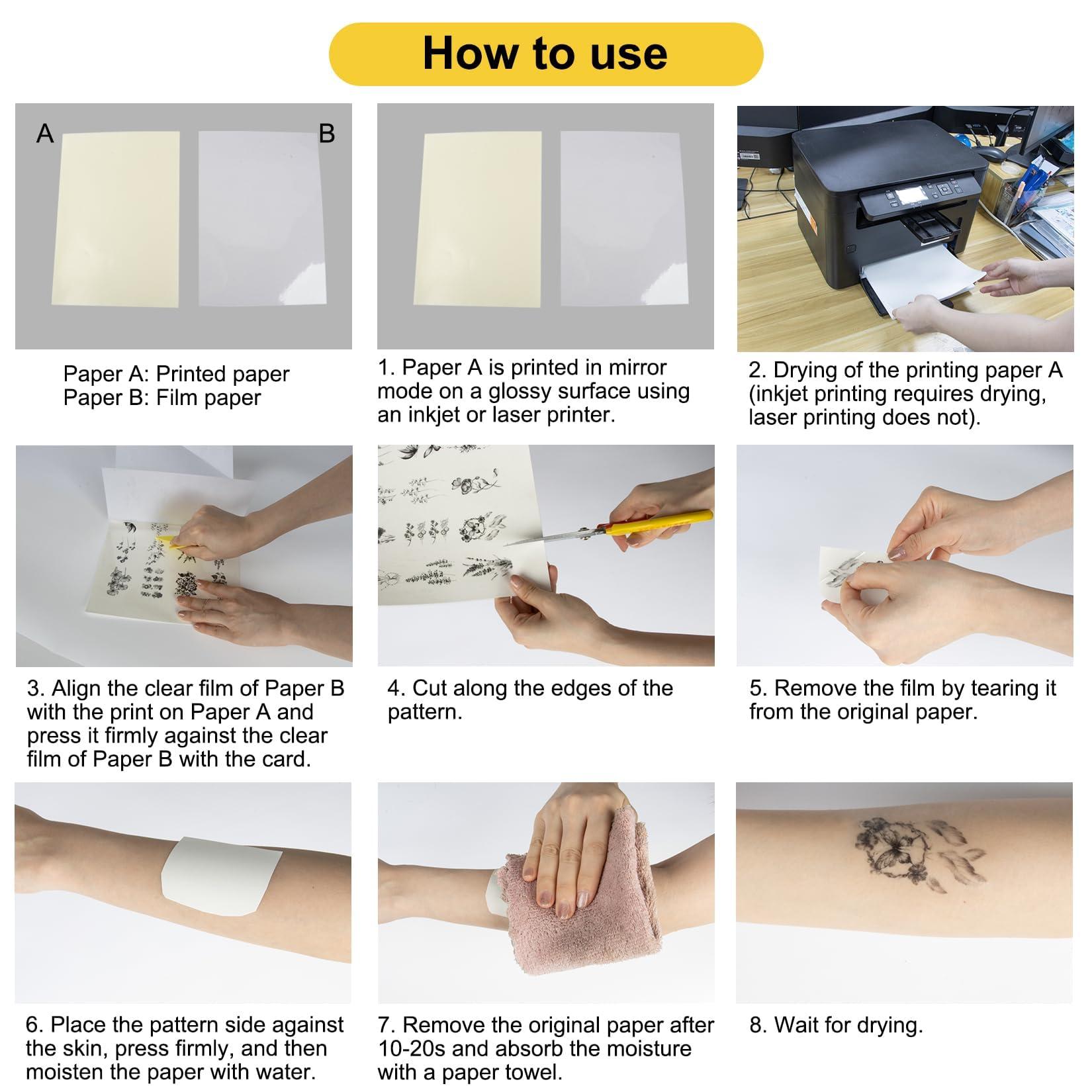 CARGEN CARGEN Printable Temporary Tattoo Paper Suitable For Inkjet Printers Laser Printers DIY Tattoos- 8.2\"X11.6\"A4-5 Sheets