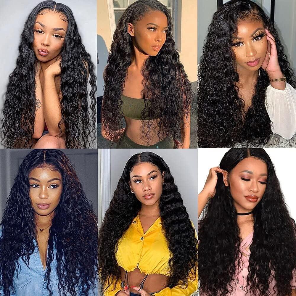 CRANBERRY 4x4 Frontal Lace Closure Wig Human Hair Water Wave Lace Front Wig 26inch For Black Women 180% Density Brazilian Virgin Remy Human Hair Water Wave Lace Closure Wig Glueless Pre Plucked Nature Color