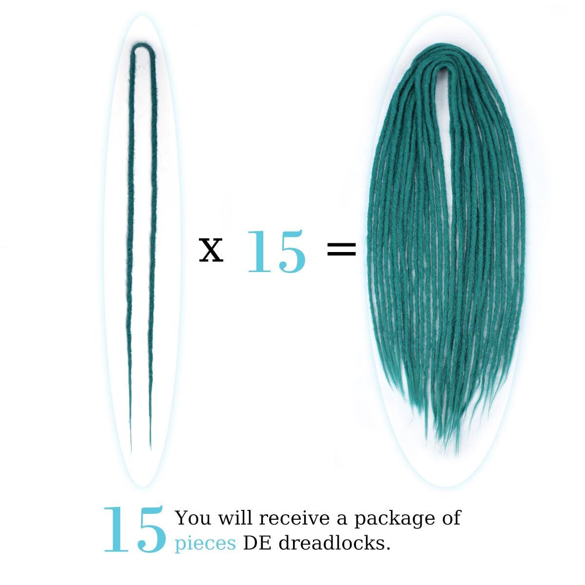 Sangtok Sangtok 15 pcs Double Ended Dreadlock Extensions, 24 inch Teal Green Dreads Extensions Thin 0.6cm Fake Dreadlocks, DE Synthetic Dreadlock Extensions Reggae Hippie Ombre Dreads for Women