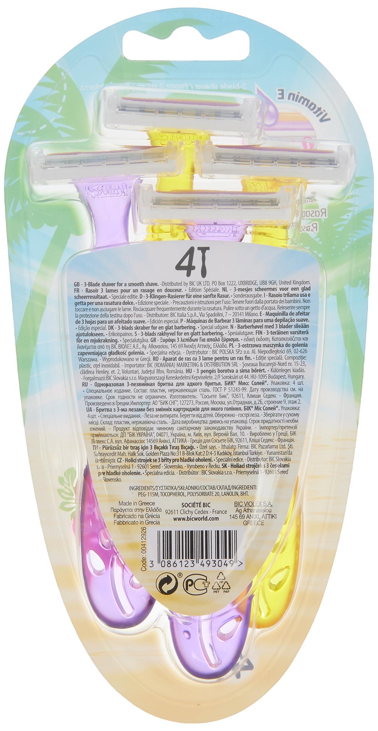 BIC BIC Miss Soleil disposable razors for women, 3 x 4 pack of disposable razors with 3 blades each, with vitamin E for a gentle shave, special edition