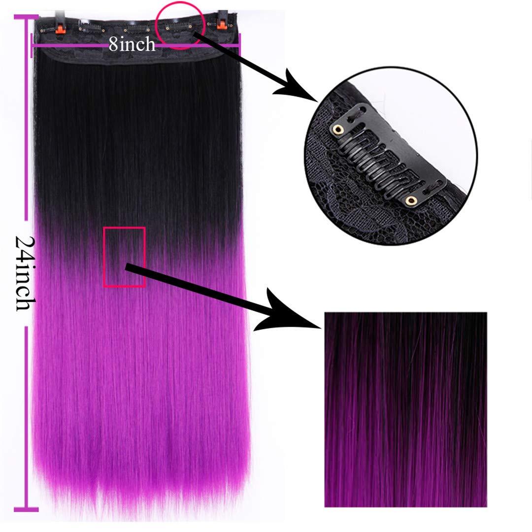 WHWYQDFD 24Inch 5 Clipsins Straight Hair Extentions Clip In On Hair Extension Black To Red Ombre Hairpiece Synthetic #10 24Inches