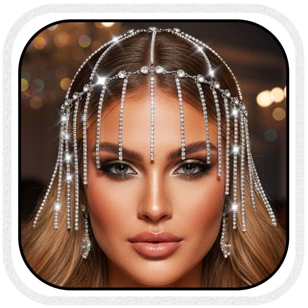 Aukmla Aukmla Rhinestones Head Chain 1920s Flapper Headpiece Cap Crystal Headband Hair Chains Roaring 20s Wedding Hair Accessories for Women and Girls