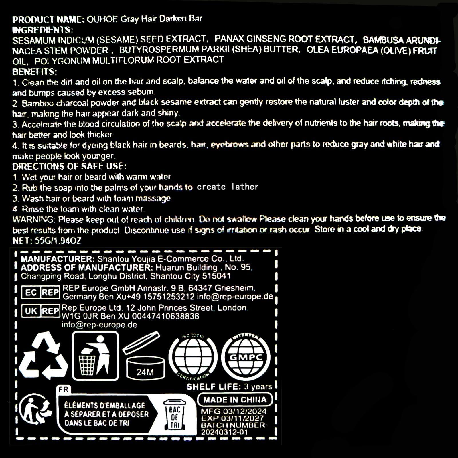 FROBON Gray Hair Reverse Bar(2 pcs)Grey Hair Shampoo Bar for Men and WomenBlack Soap for Grey Hair,Hair Darkening Soap-Deeply Nourishing Ingredients