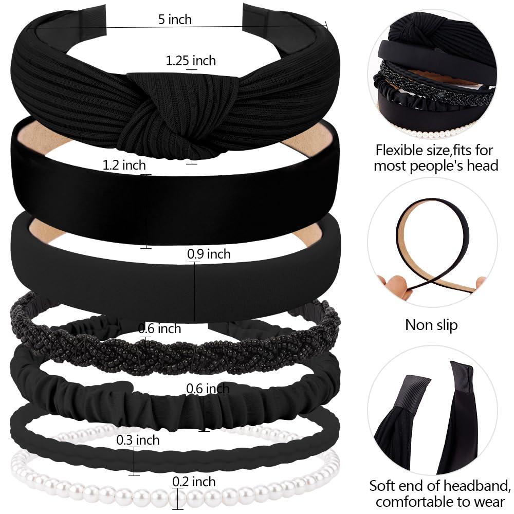 AHONEY AHONEY 7 Pack Black Headbands for Women Girls Headbands Non Slip Hairbands Cute Hair Accessories Multi-style Headband Pack Diademas Para Mujer (Black)