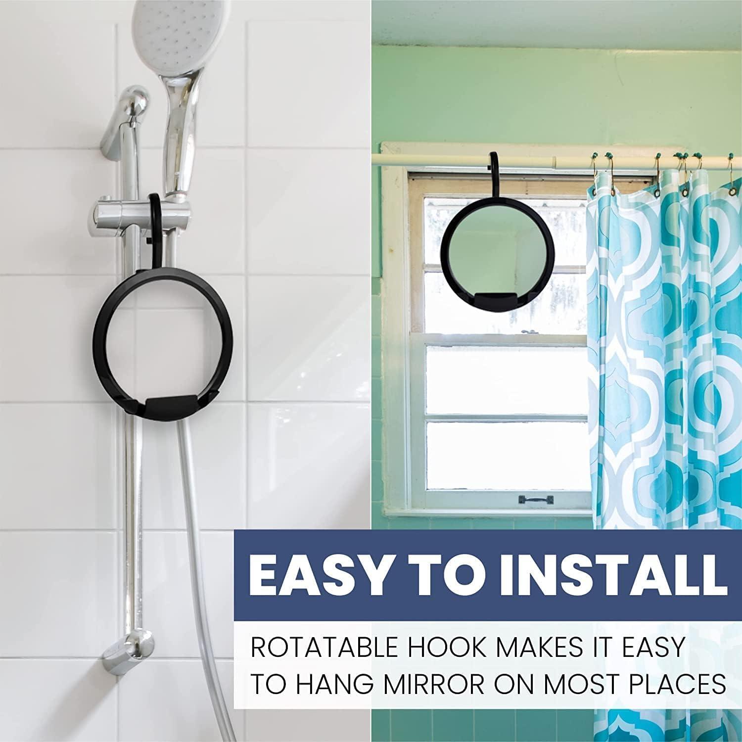 MIRRORVANA MIRRORVANA Dual Anti Fog Shower Mirror for Shaving with Hook for Hanging and Fogless Shatterproof Surface - Fill Back Chamber/Reservoir with Hot Water for Fog Free Shave (8\" Diameter, Black)