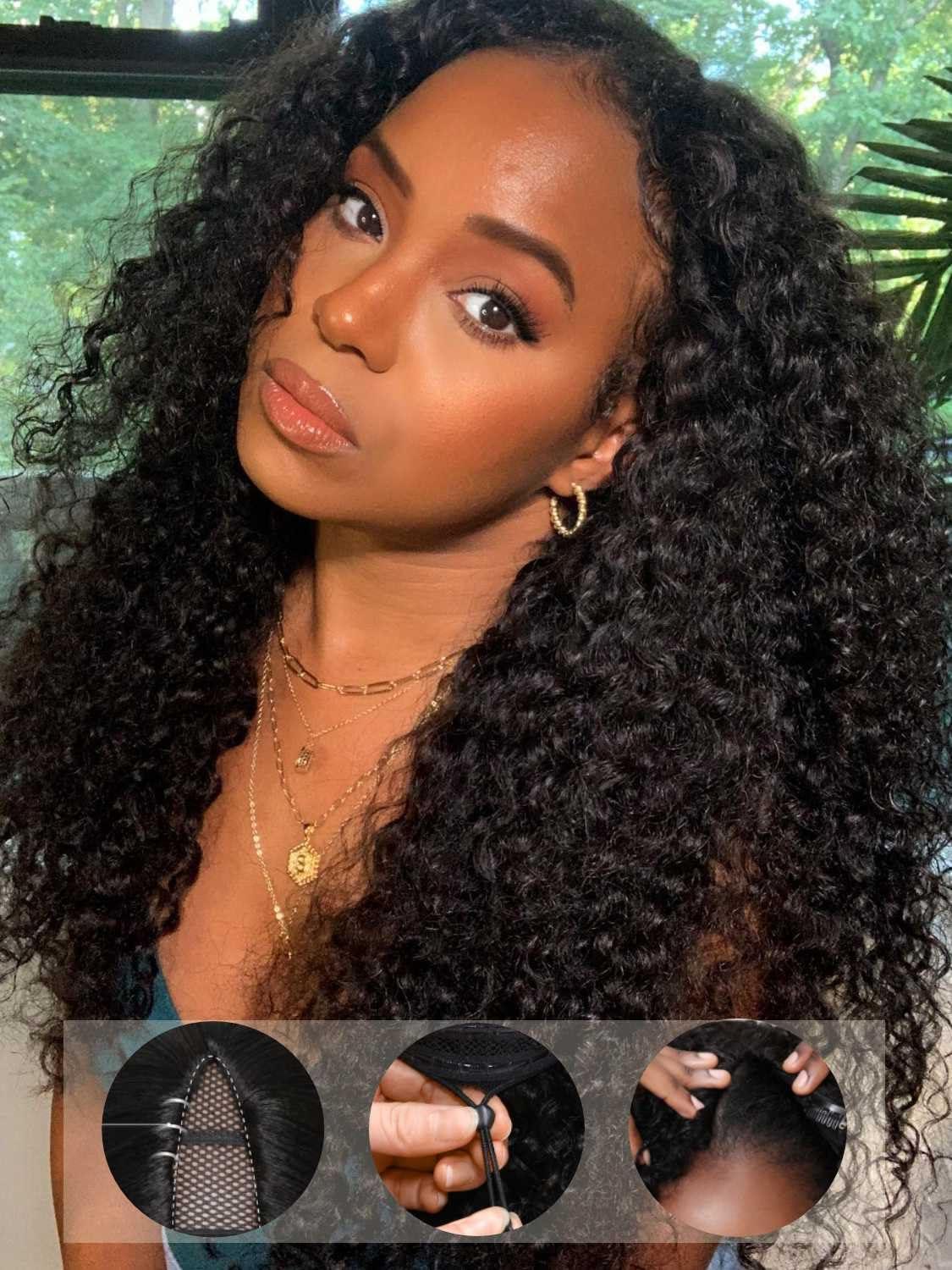 Beauty Forever Beauty Forever V Part Curly Wig Human Hair EasiContour Vpart Wigs No Leave Out Glueless Upgraded U Part Wigs for Women Clip In Half Wig None Lace Front Wigs Natural Color 150% Density 22inch