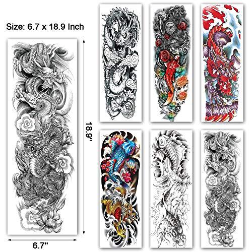 LEOARS LEOARS Dragon Fish Sleeve Temporary Tattoos Fake Fish Dragon Half Arm Tattoos Stickers and Extra Large Full Arm Tattoo Sleeves for Men Women,12-Sheet