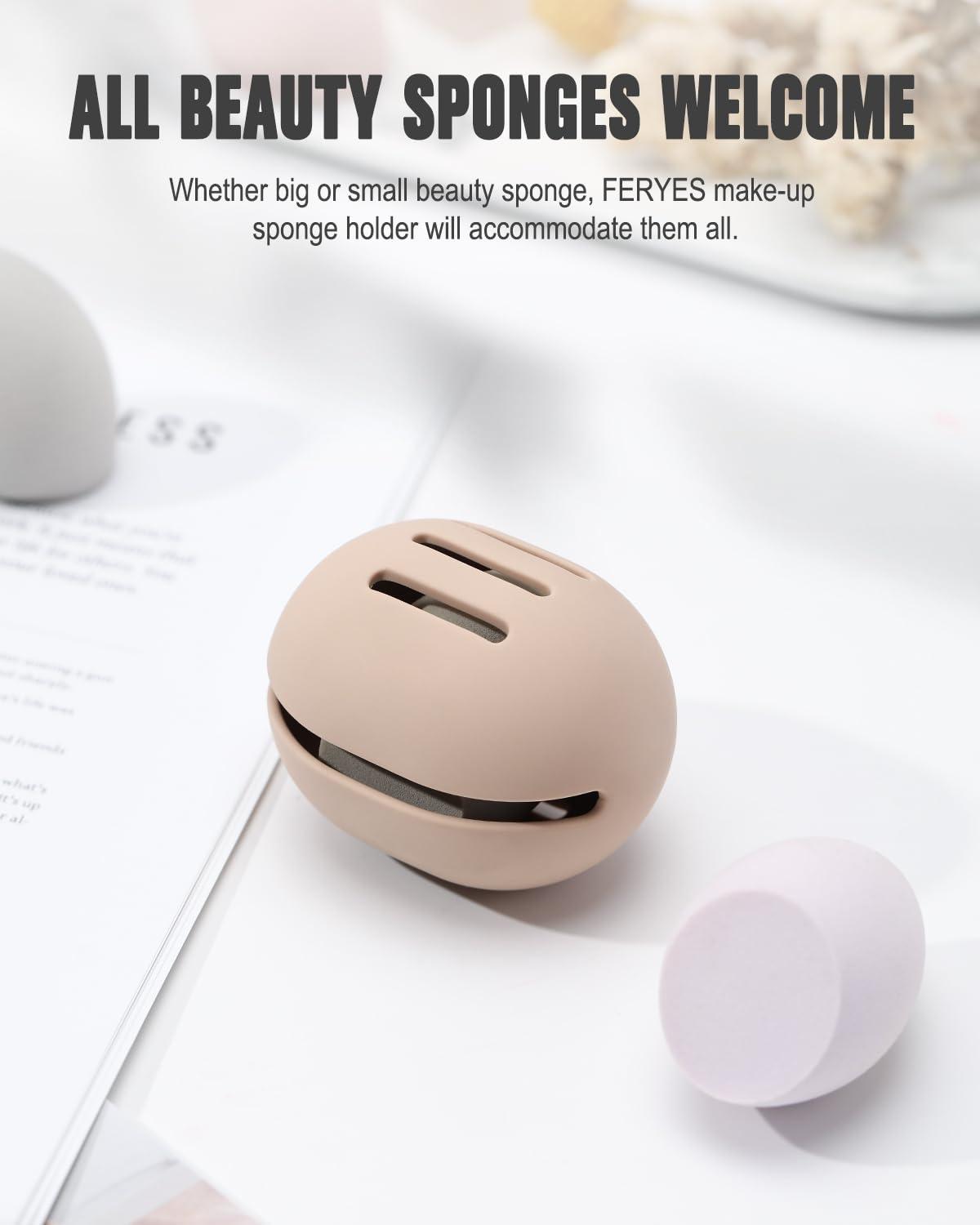 FERYES FERYES 2 PCS Makeup Sponge Holder Shatterproof Eco-Friendly Silicone Beauty Make Up Blender Case for Travel - Khaki