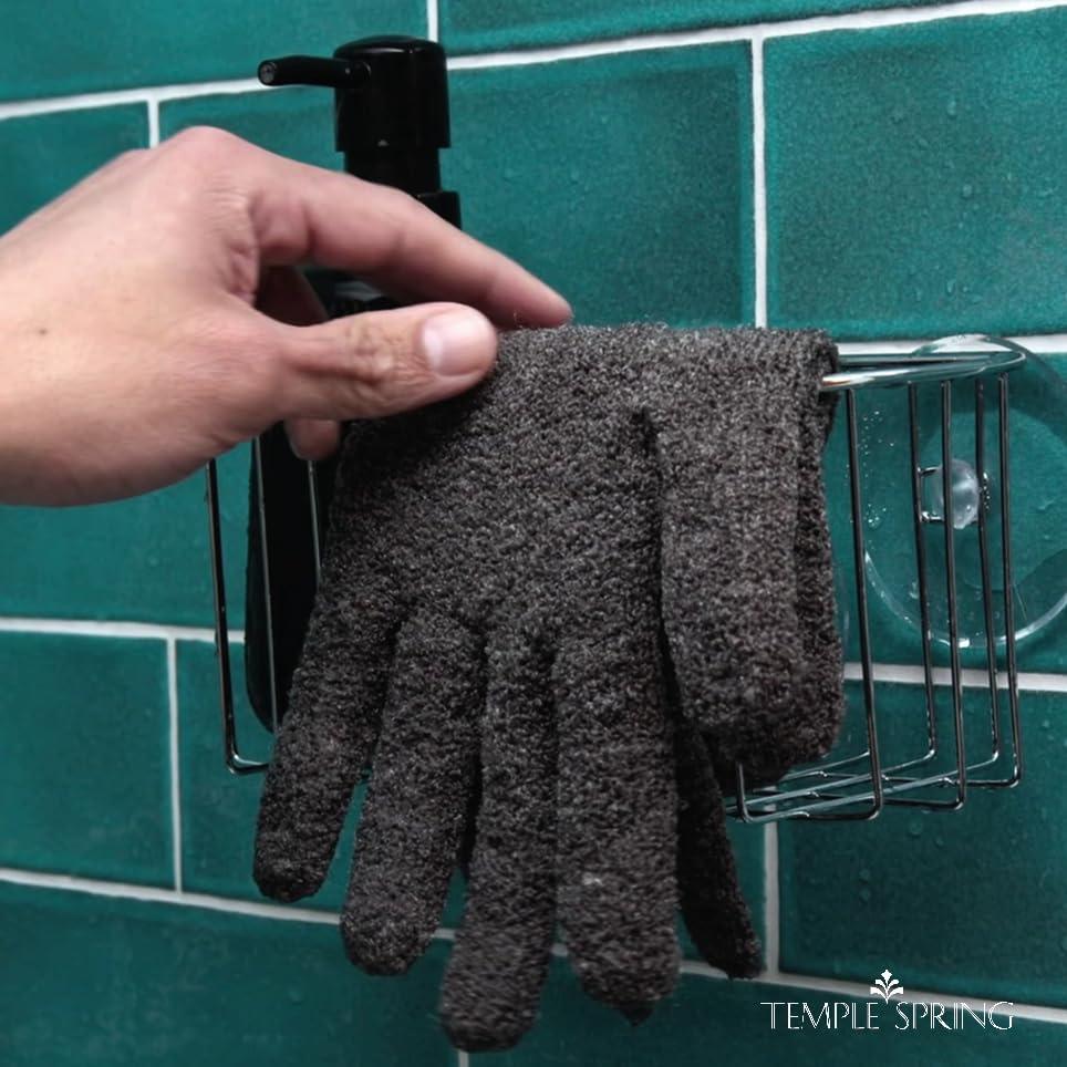 Temple Spring Temple Spring Exfoliating Glove, Carbonized Rayon Bamboo Exfoliating Body Scrubber, Loofah Washcloth, Exfoliate Loofa Shower Scrubber, Body Exfoliator Scrub, Shower Loofah Bath Sponge - Grey XL