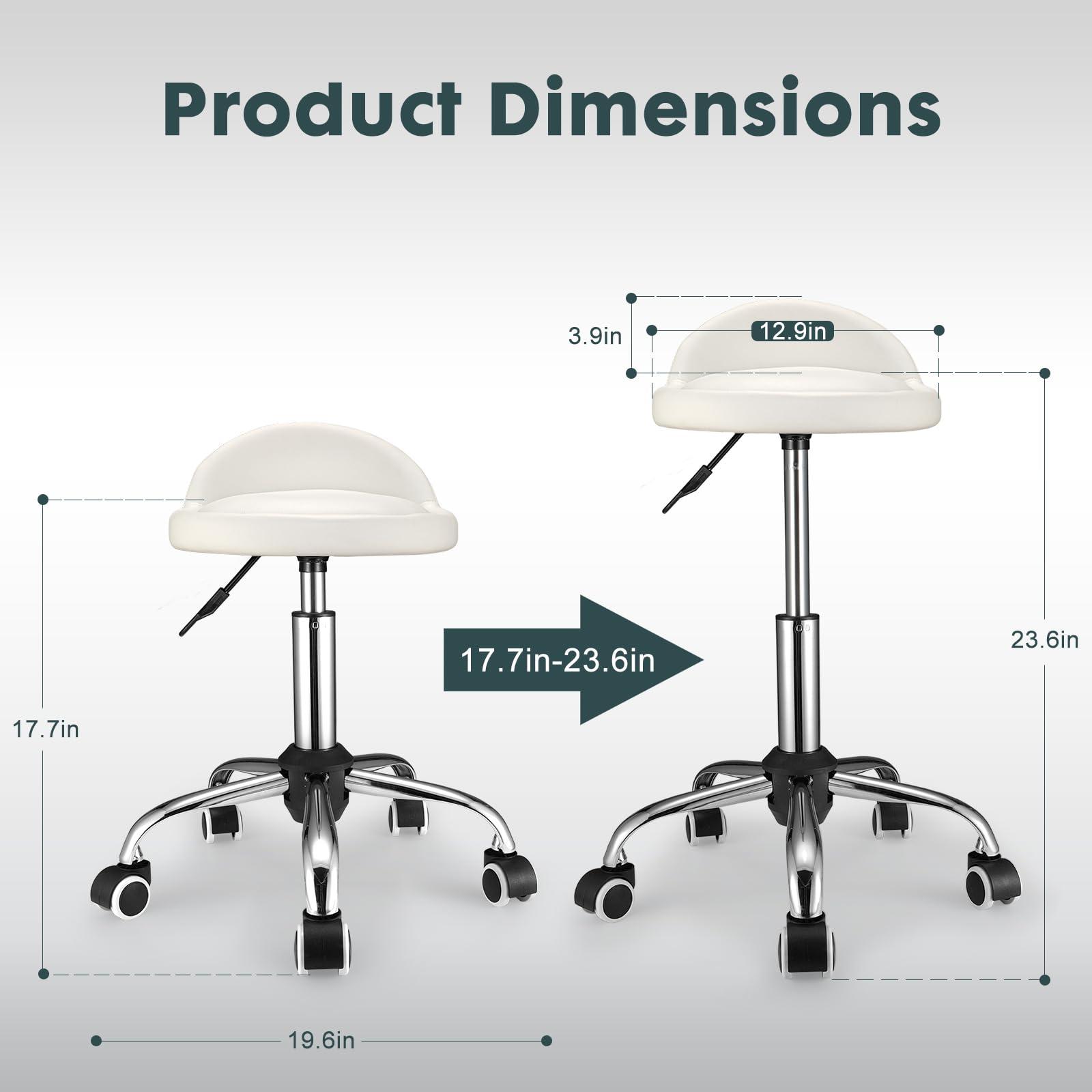 FNZIR FNZIR Swivel Rolling Stool with Wheels Height Adjustable Stool Chair Drafting Chair with Backrest White